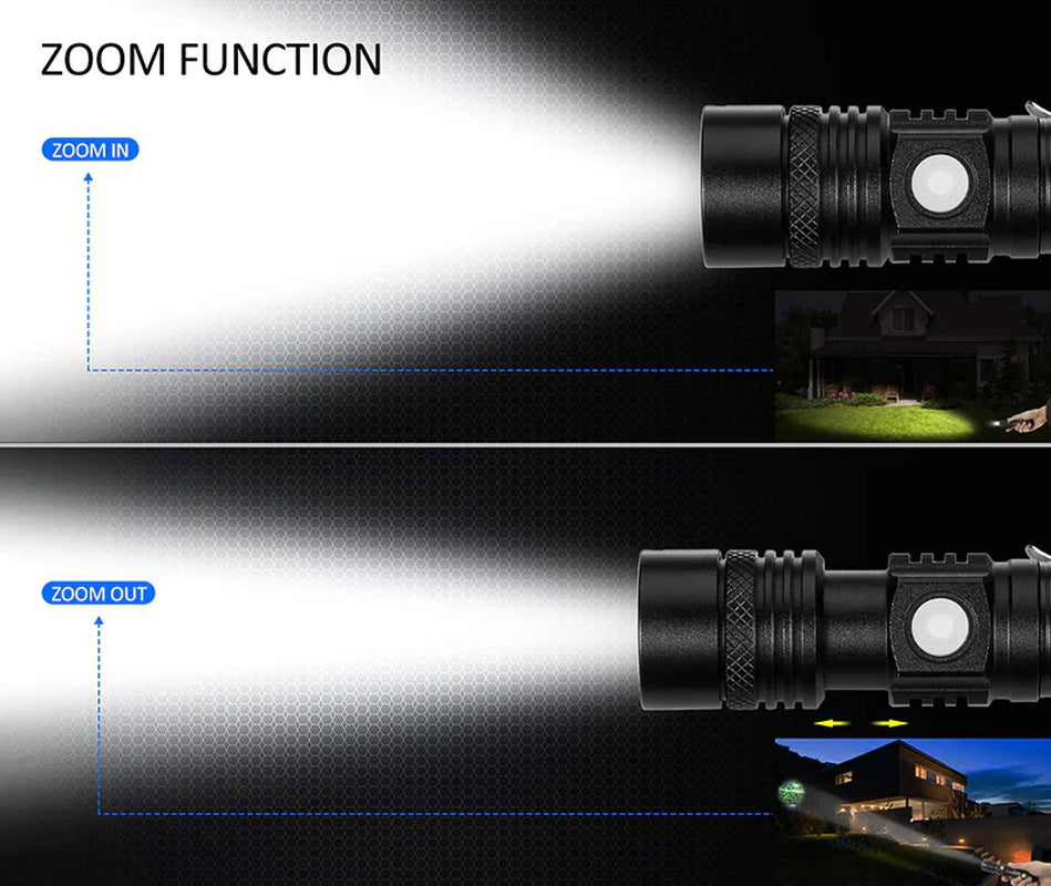 High-Power Tactical Flashlight 90,000LM | USB Rechargeable & Adjustable Zoom