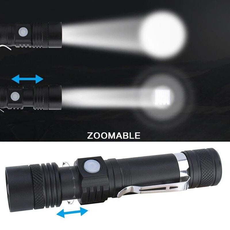 High-Power Tactical Flashlight 90,000LM | USB Rechargeable & Adjustable Zoom