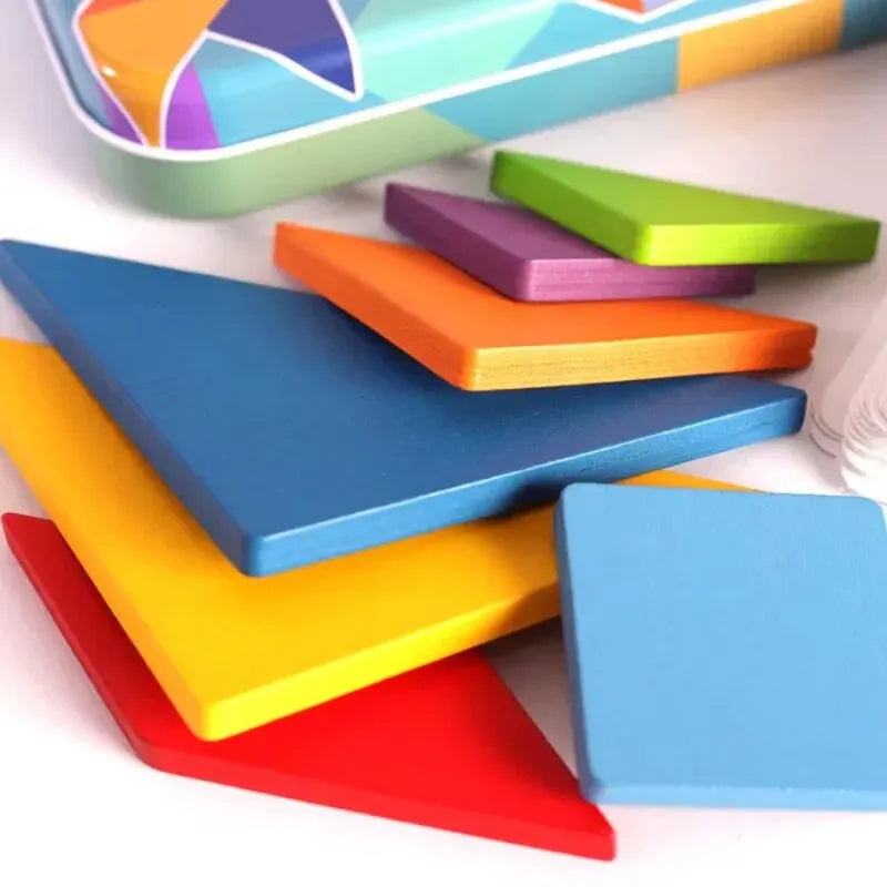 Wooden Tangram Puzzle for Children – Educational Toy with Storage Box