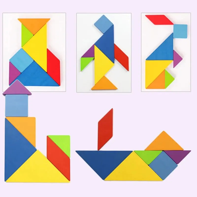 Wooden Tangram Puzzle for Children – Educational Toy with Storage Box