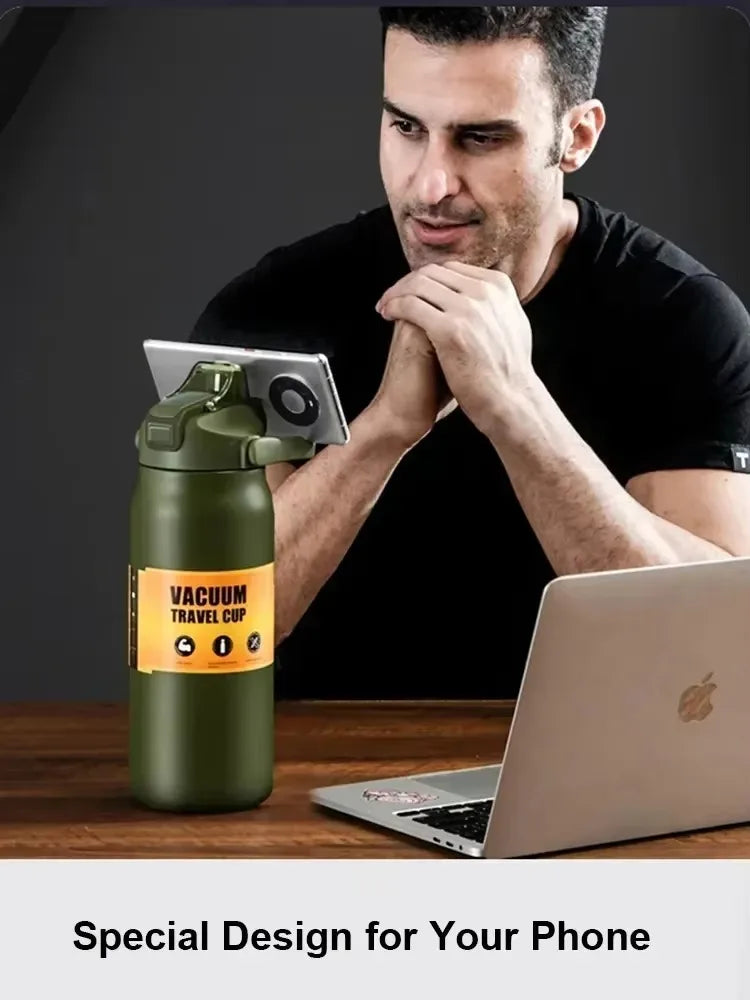 1500ML Stainless Steel Thermal Bottle 🔥 | Hot & Cold Sports Water Tumbler with Straw