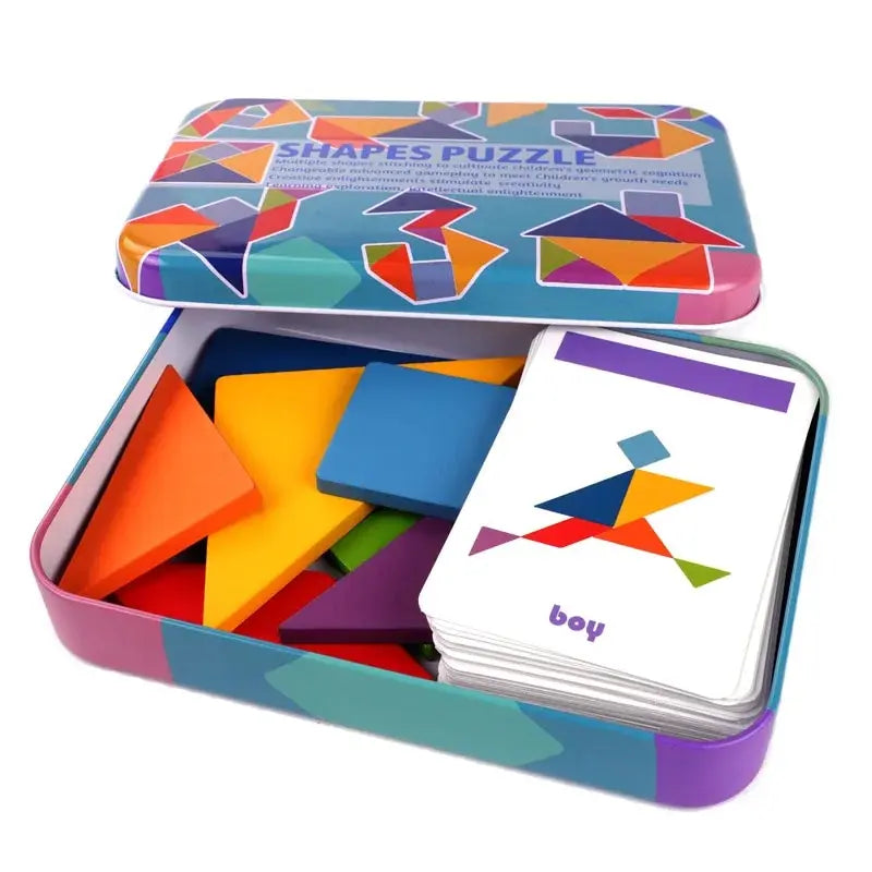 Wooden Tangram Puzzle for Children – Educational Toy with Storage Box