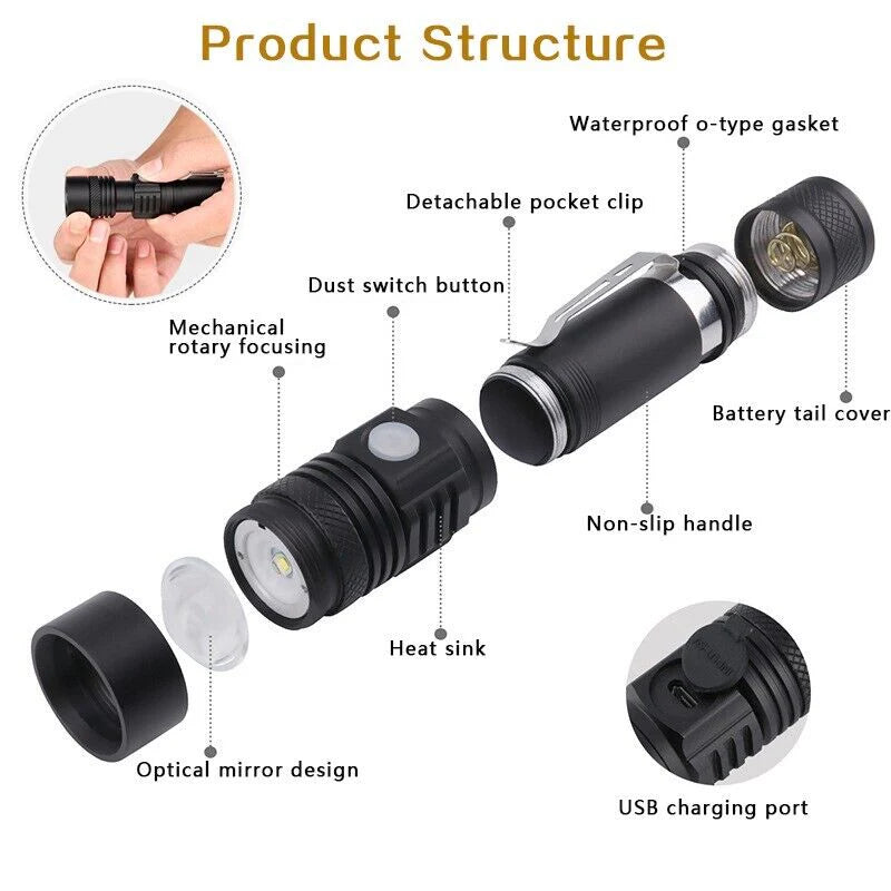 High-Power Tactical Flashlight 90,000LM | USB Rechargeable & Adjustable Zoom