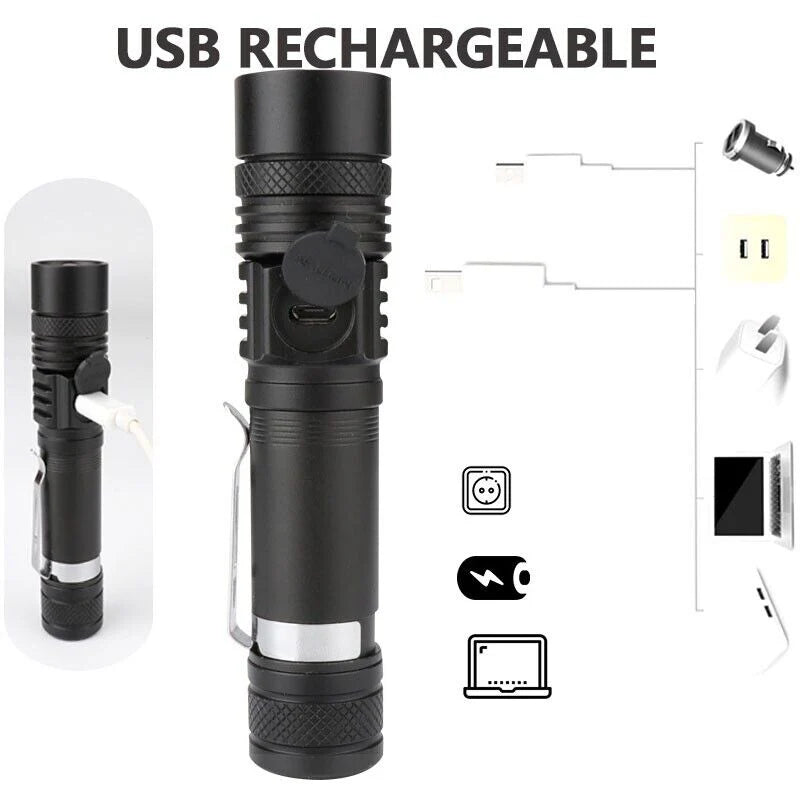 High-Power Tactical Flashlight 90,000LM | USB Rechargeable & Adjustable Zoom