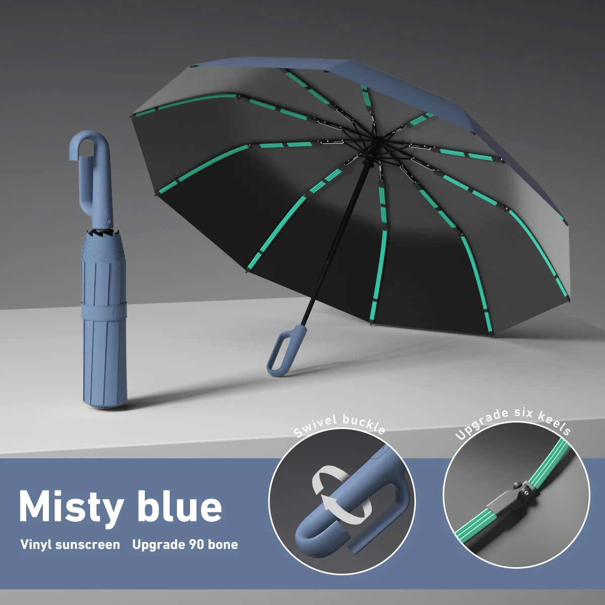 1 Handle Fully Automatic Folding Umbrella with Buckle, Easy to Carry Larger, Thicker and Sturdy. Suitable for Men and Women, Portable and Windproof, Double-Layer Windproof, Various Umbrella Bones, Snap or Rotating Handles, Various Colors to Choose From