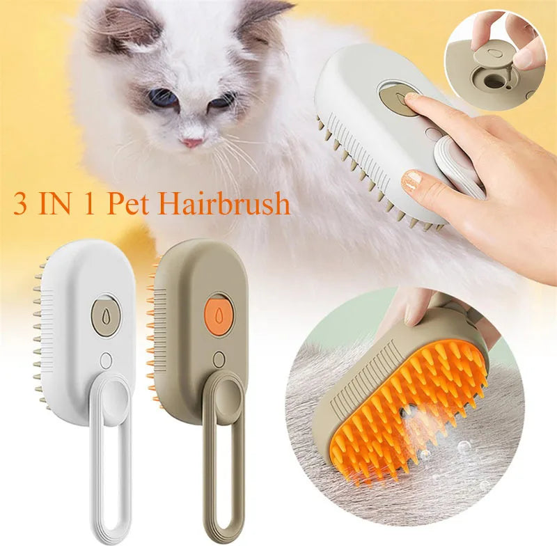 3-in-1 Pet Steam Grooming Brush – Electric Spray, Massage & Hair Removal Comb for Dogs & Cats