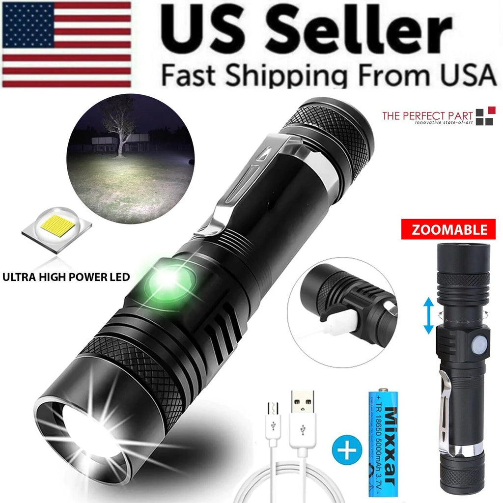 High-Power Tactical Flashlight 90,000LM | USB Rechargeable & Adjustable Zoom