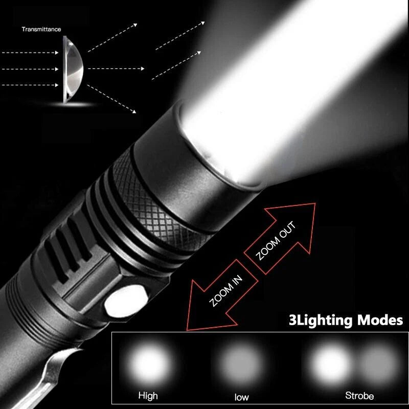 High-Power Tactical Flashlight 90,000LM | USB Rechargeable & Adjustable Zoom