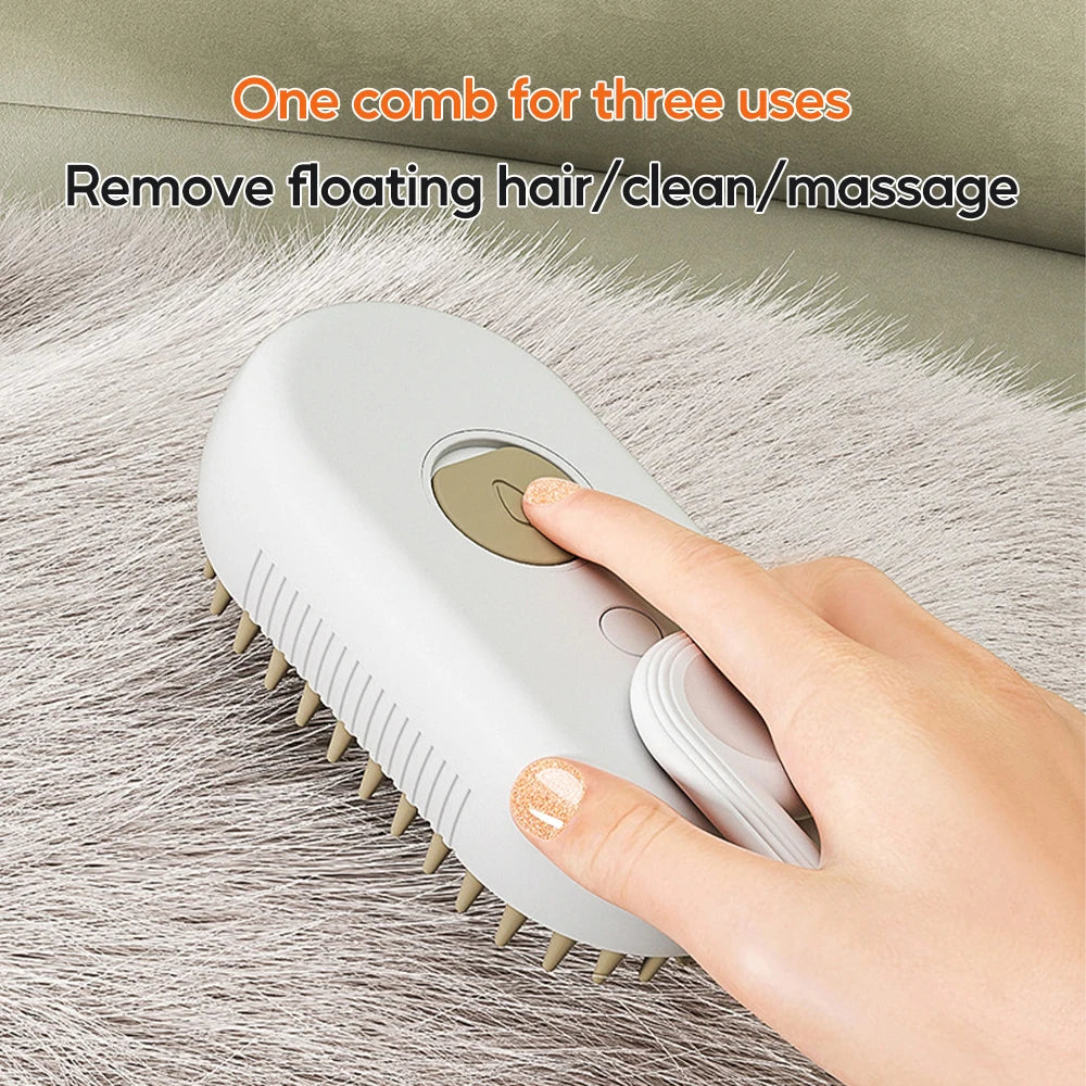 3-in-1 Pet Steam Grooming Brush – Electric Spray, Massage & Hair Removal Comb for Dogs & Cats